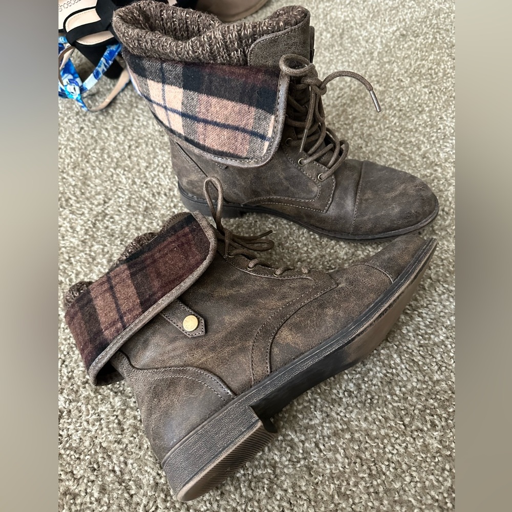 Brown lace up booties